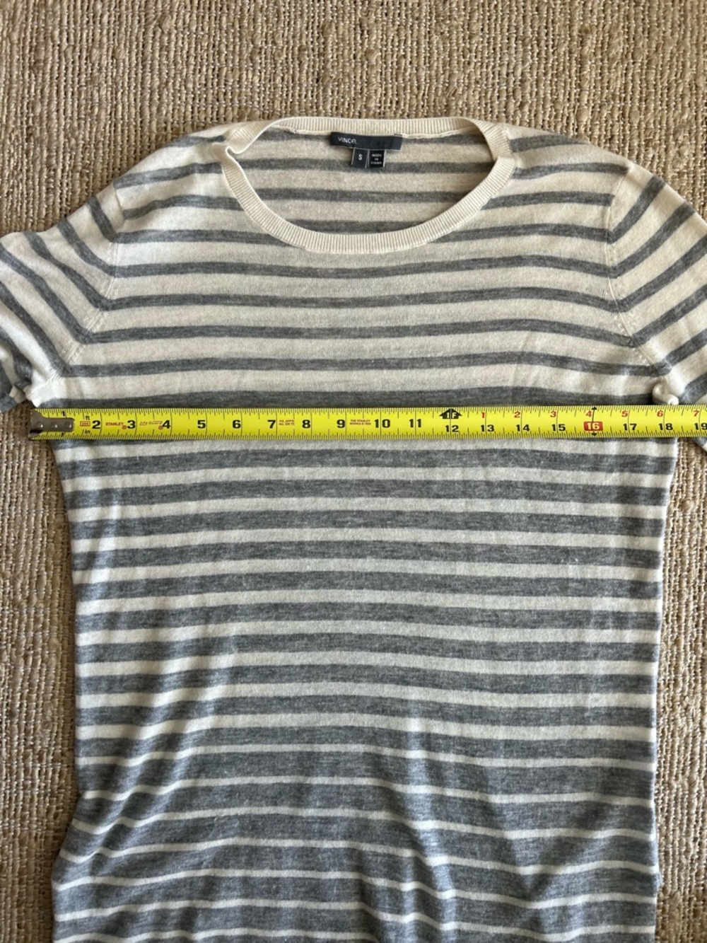 Vince Gray & White Striped Lightweight Crewneck Sweater - Picture 6 of 8